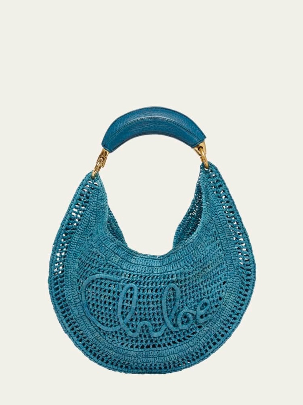 Chloe D U P E Teal Crochet Hobo Bag with Gold Hardware